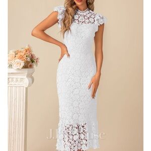 JJs House White Floral Lace Midi Dress